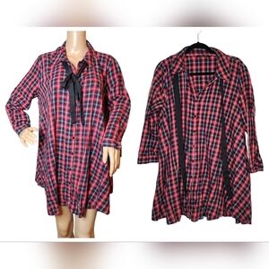 Zara Red Blue Plaid a-line Shirt Dress Tunic.  Women's size Large.  Cotton